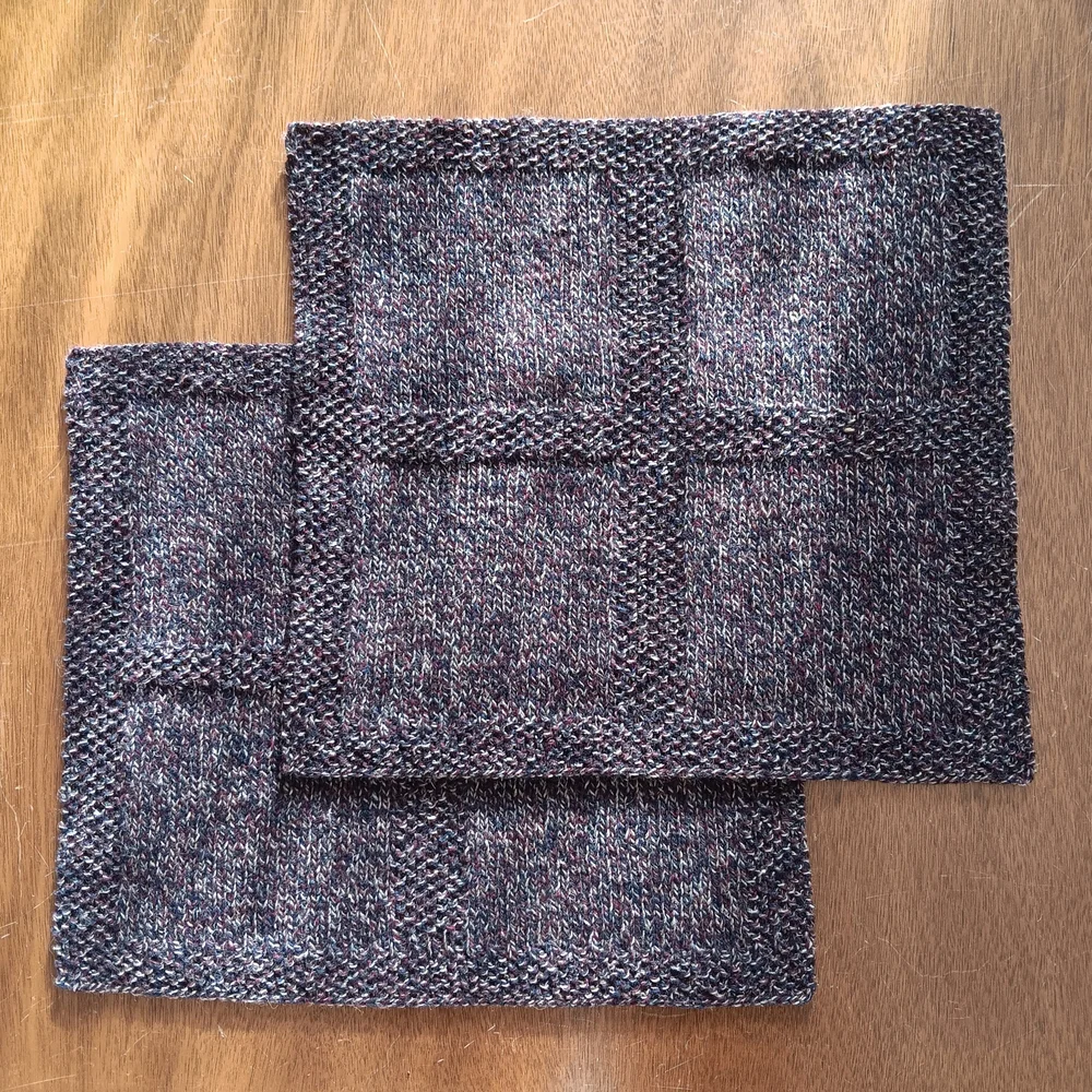 Set of 2 Hand Crafted Handknit Marled Navy Maroon Tan Windowpane Placemats